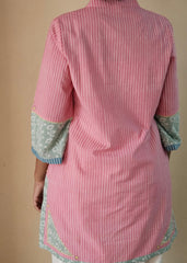 Pink daabu stripes short kurta