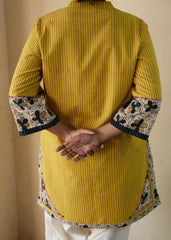 Yellow Akola Daabu Stripes Short Kurta