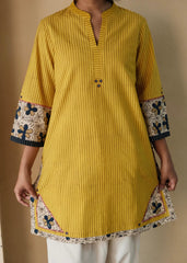Yellow Akola Daabu Stripes Short Kurta