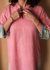 Pink daabu stripes short kurta