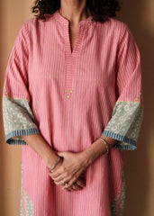 Pink daabu stripes short kurta