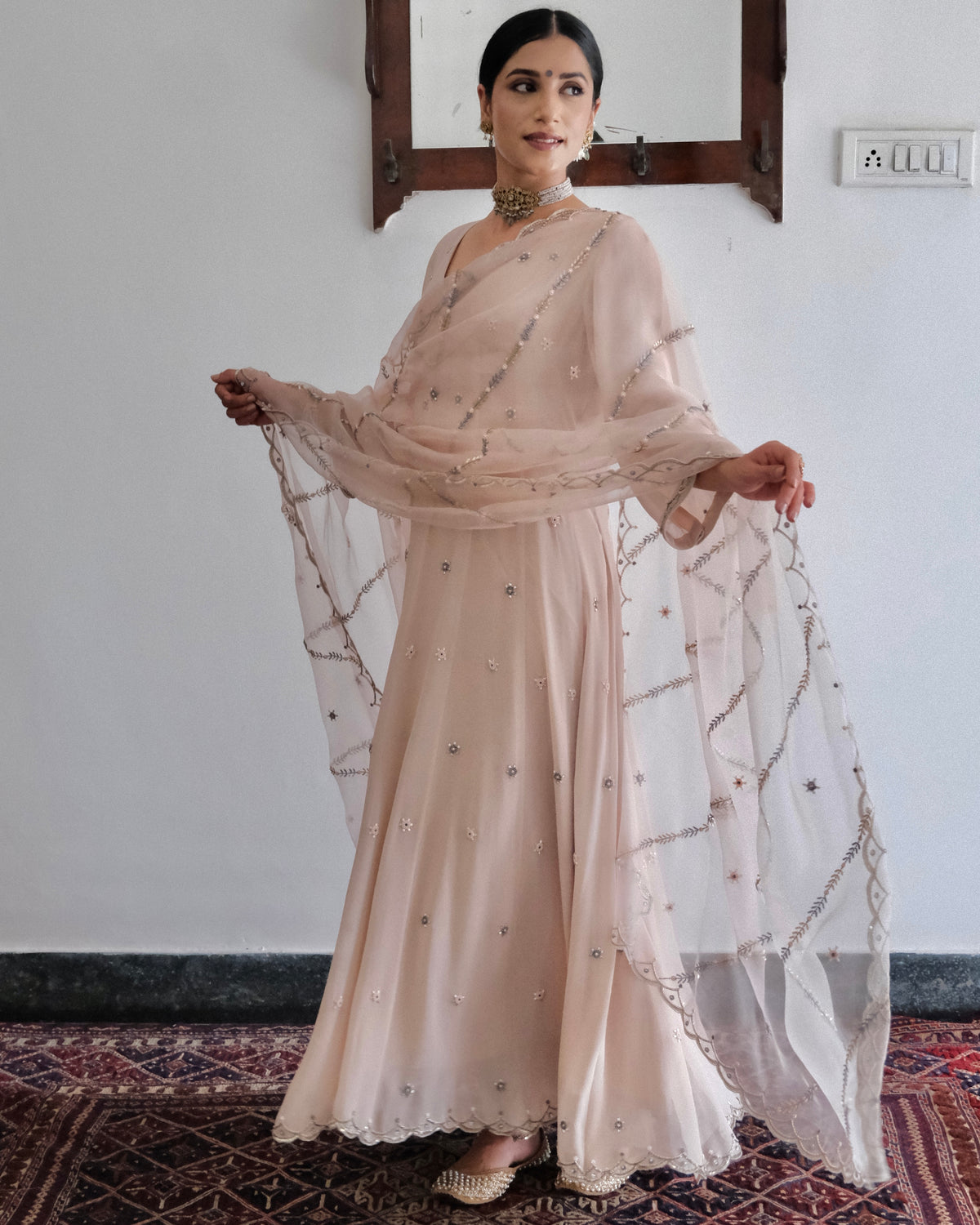 Chand Kali Anarkali in Blush Ivory