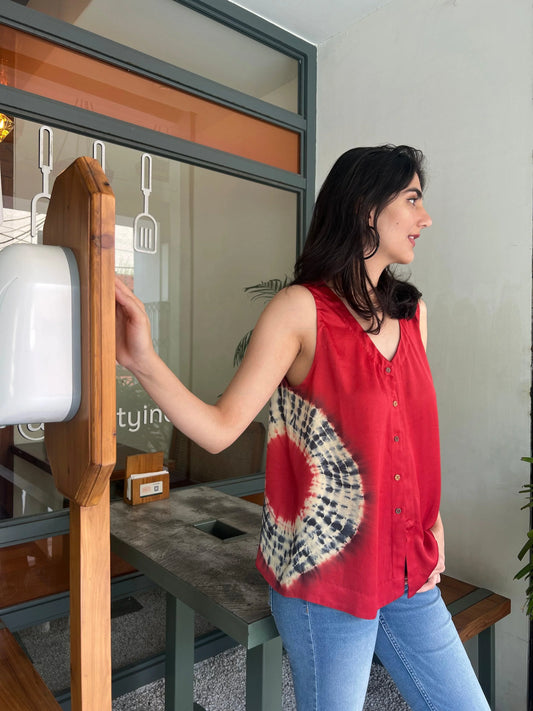 Solei red shibori modal satin top - Sohni