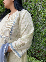 Cream mangalgiri cotton hand block print kurta set - Sohni