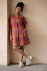 Madras check boxy fit shirt dress