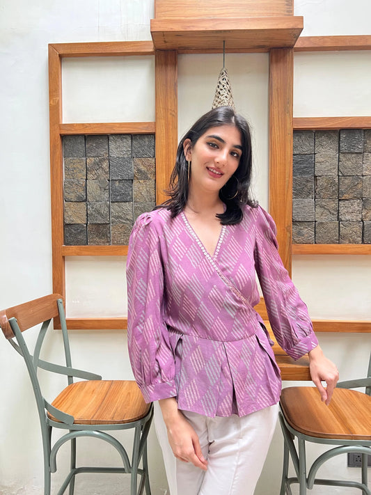 Mauve pink modal peplum wrap top - Sohni