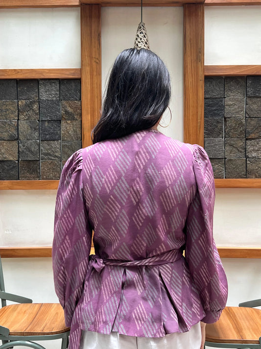 Mauve pink modal peplum wrap top - Sohni