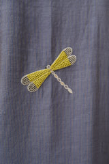 Blue grey tissue chanderi kurta set with dragon fly embroidery - Sohni
