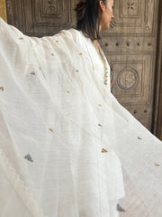 Ivory chanderi overlap kurta set with sequinned embroidery and schiffli detail