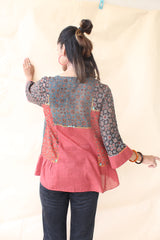 Madder red organic mulmul peplum top with Kalamkari borders