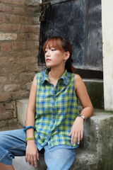 Blue-Green Check Sleeveless Shirt