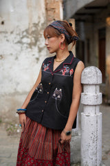 Black Slub Cotton Farmer Top