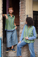 Blue-Green Check Sleeveless Shirt
