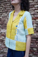 Color Block Linen Camp Shirt
