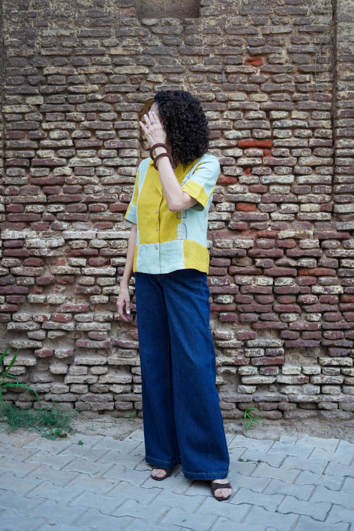 Color Block Linen Camp Shirt