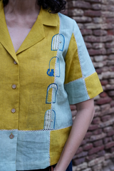 Color Block Linen Camp Shirt