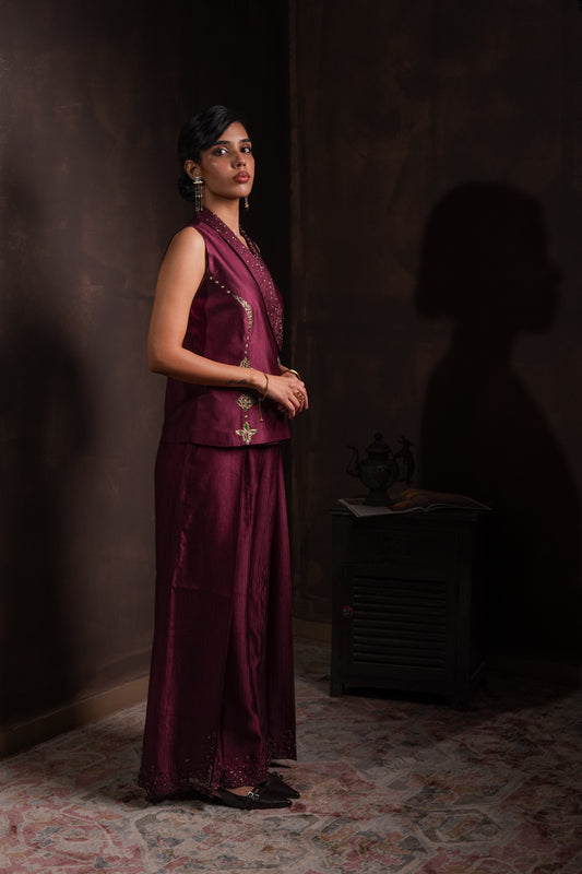 Mulberry Silk Brocade Vest-Pant Set