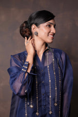 Midnight Blue Organza Shirt with Banarasi Khaddi Georgette Brocade Pants