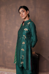 Pine Green Dual-Tone Silk Co-ord Set