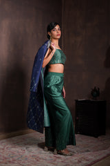 Midnight Blue Silk Coat with Pine Green Co-ord Set