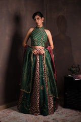 Mulberry-Pine Banarasi Georgette Lehenga Set