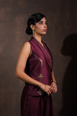Mulberry Silk Brocade Vest-Pant Set