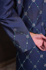 Midnight Blue Silk Coat with Pine Green Co-ord Set