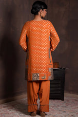 Burnt Orange Polka Banarasi Kurta Set with Patchwork Detailing