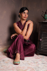 Mulberry Silk Brocade Vest-Pant Set