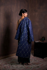 Midnight Blue Silk Coat with Pine Green Co-ord Set