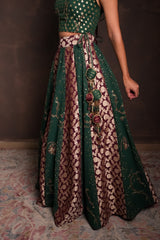 Mulberry-Pine Banarasi Georgette Lehenga Set