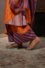 Burnt Orange & Purple Silk Brocade Kurta Set