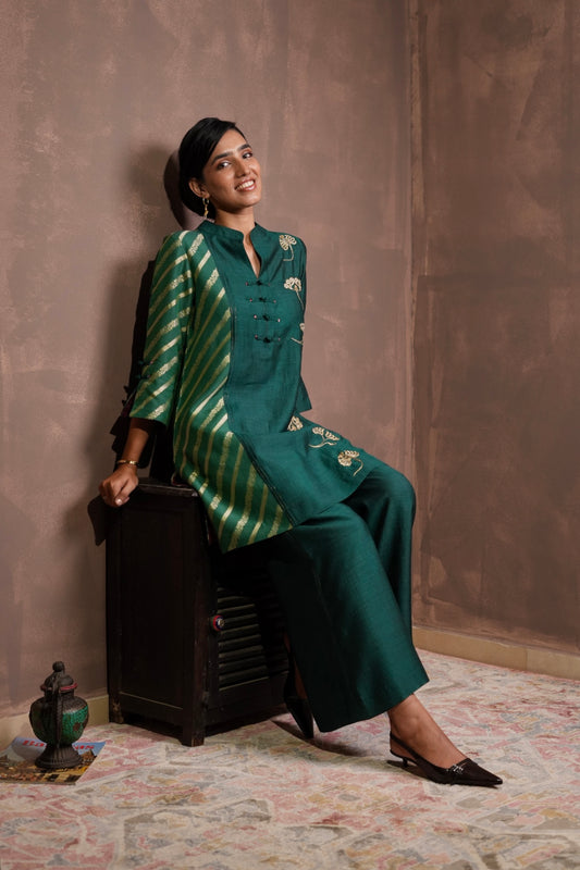Pine Green Dual-Tone Silk Co-ord Set