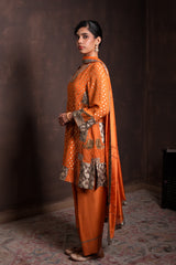 Burnt Orange Polka Banarasi Kurta Set with Patchwork Detailing