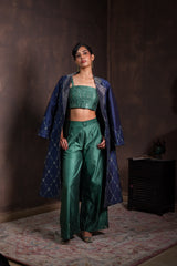 Midnight Blue Silk Coat with Pine Green Co-ord Set