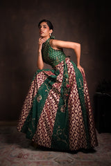 Mulberry-Pine Banarasi Georgette Lehenga Set
