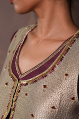 Sage-Mulberry Silk Kurta Set with Koti