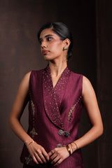 Mulberry Silk Brocade Vest-Pant Set