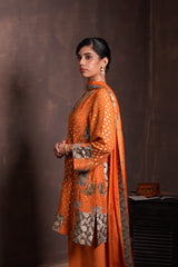 Burnt Orange Polka Banarasi Kurta Set with Patchwork Detailing