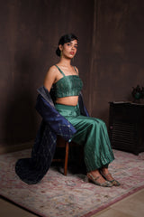 Midnight Blue Silk Coat with Pine Green Co-ord Set