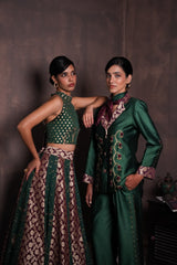 Mulberry-Pine Banarasi Georgette Lehenga Set