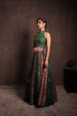 Mulberry-Pine Banarasi Georgette Lehenga Set