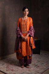 Burnt Orange & Purple Silk Brocade Kurta Set