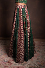 Mulberry-Pine Banarasi Georgette Lehenga Set