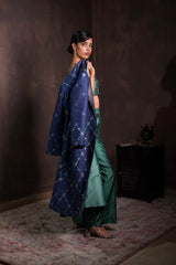 Midnight Blue Silk Coat with Pine Green Co-ord Set