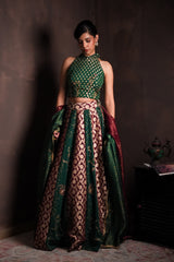 Mulberry-Pine Banarasi Georgette Lehenga Set