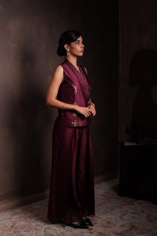 Mulberry Silk Brocade Vest-Pant Set