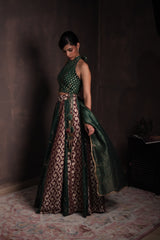 Mulberry-Pine Banarasi Georgette Lehenga Set