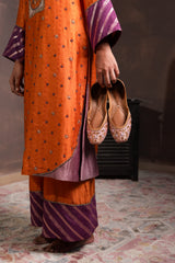 Burnt Orange & Purple Silk Brocade Kurta Set