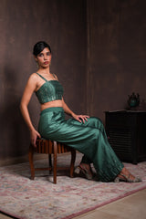 Midnight Blue Silk Coat with Pine Green Co-ord Set